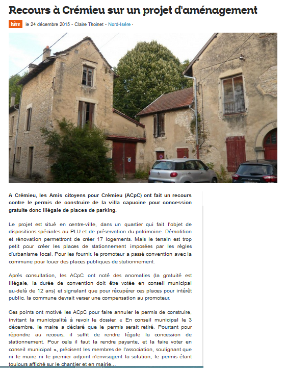 Recours à Crémieu sur un projet d&rsquo;aménagement
