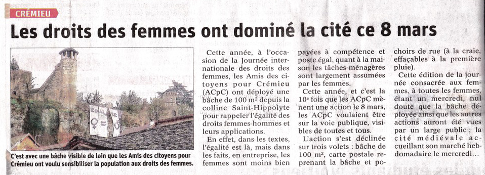 8 mars : les droits des femmes au sommet de Crémieu