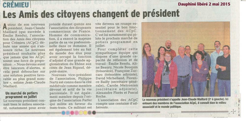 Élection du nouveau bureau le 10 avril 2015